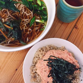 Fukada - Noodle Combo ($12.95): hot sansai (veggies) soba (wheat noodles) + spicy tuna don (w/ brown rice) -delicious & so filling! - Japanese Near Me - Irvine, California Fukada - Noodle Combo ($12.95): hot sansai (veggies) soba (wheat noodles) + spicy tuna don (w/ brown rice) -delicious & so filling! - Japanese Near Me - Irvine, California