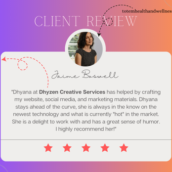 Dhyzen Creative Services - We have a new client review to share today. This one comes from Jaime Boswell, owner of Totem Health & Wellness. - Web Design Near Me Dhyzen Creative Services - We have a new client review to share today. This one comes from Jaime Boswell, owner of Totem Health & Wellness. - Web Design Near Me