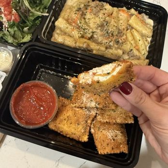 Spaghetti Park - Fried Ravioli, Chicken Marsala, and side salad. - Italian Near Me - Clemmons, North Carolina Spaghetti Park - Fried Ravioli, Chicken Marsala, and side salad. - Italian Near Me - Clemmons, North Carolina
