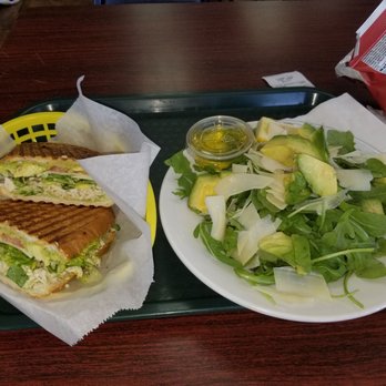 Sylmars Fix - Chicken Cilantro Panini with a arugula avocado and parmesan salad - Italian Near Me - Sylmar, California Sylmars Fix - Chicken Cilantro Panini with a arugula avocado and parmesan salad - Italian Near Me - Sylmar, California