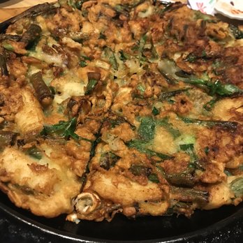 Choi's Garden - Haemul pajeon (seafood pancake) - ask to cook well done for extra crispiness - Korean Near Me - Honolulu, Hawaii Choi's Garden - Haemul pajeon (seafood pancake) - ask to cook well done for extra crispiness - Korean Near Me - Honolulu, Hawaii