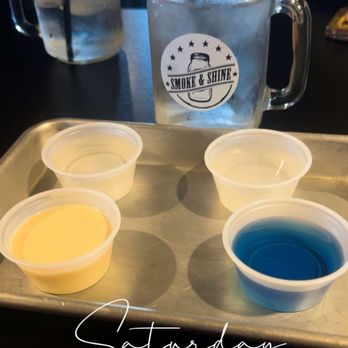 Smoke & Shine - 4/$10 flight of moonshine - Barbeque Near Me - Tolono, Illinois Smoke & Shine - 4/$10 flight of moonshine - Barbeque Near Me - Tolono, Illinois