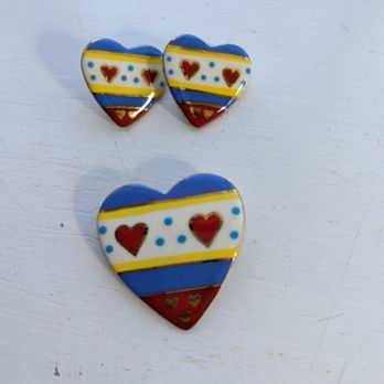 AuH2O - Ceramic heart earrings and pin, $3/each - Women's Clothing Near Me - New York, New York