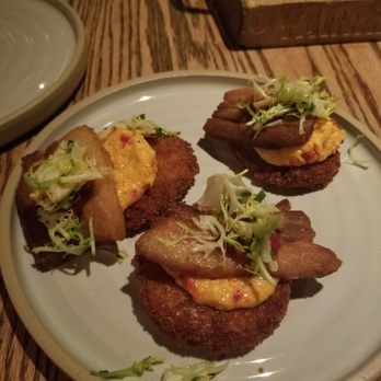 Yardbird - Fried green tomatoes with pimiento cheese and pork belly - Southern Near Me - Las Vegas, Nevada