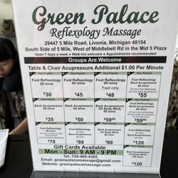 Green Palace Reflexology Massage - Prices at front desk