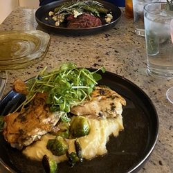 Wild Ginger - Roasted chicken with mashed potatoes and brussel sprouts