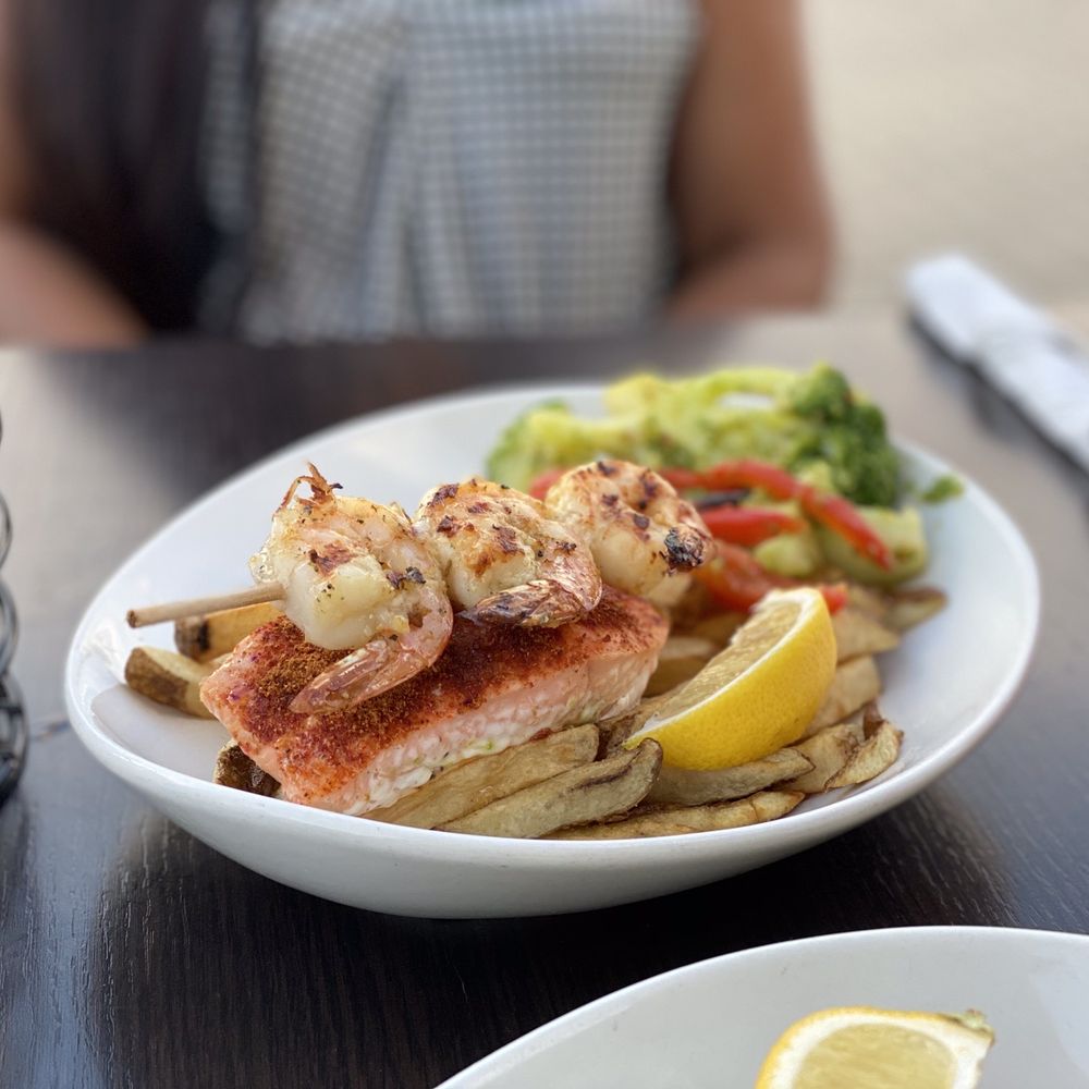 Simmering Kettle - Cajun salmon and grilled shrimp with fries - Canadian (New) Near Me - Barrie, Ontario Simmering Kettle - Cajun salmon and grilled shrimp with fries - Canadian (New) Near Me - Barrie, Ontario