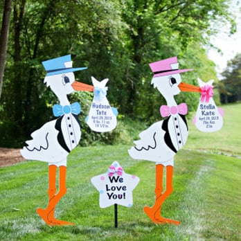 Magnolia Storks & More - Twin Storks with Personalized Keepsake Bundle - Signmaking Near Me - Charlotte, North Carolina Magnolia Storks & More - Twin Storks with Personalized Keepsake Bundle - Signmaking Near Me - Charlotte, North Carolina