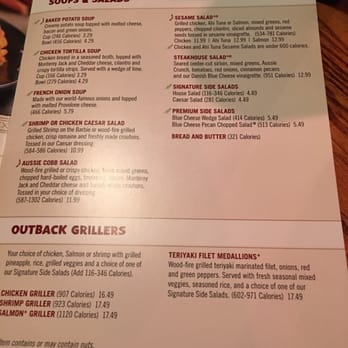 Outback Steakhouse - Menu selections - Steakhouses Near Me - Modesto, California Outback Steakhouse - Menu selections - Steakhouses Near Me - Modesto, California