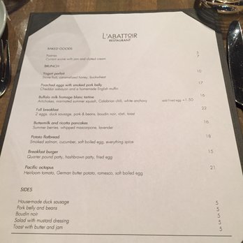 L'Abattoir - Brunch menu September 2017 - French Near Me - Vancouver, British Columbia