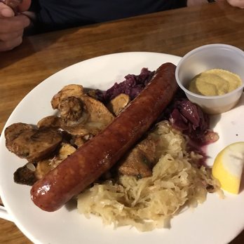 Edelweiss Biergarten - Hungarian sausage thing with delicious sweet and sour cabbage , yummy sauerkraut and fried potatoes - German Near Me - Phoenix, Arizona