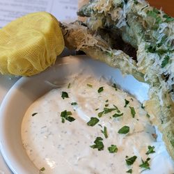 Neighborhood Services - Fried asparagus with lemon aioli appetizer