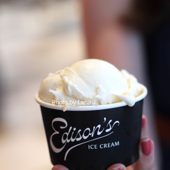 Edison's Ice Cream - Double Mini Scoop ($6.50) - Orange-Infused Olive Oil (top) and Salted Honey (bottom) - Ice Cream & Frozen Yogurt Near Me - Fort Collins, Colorado Edison's Ice Cream - Double Mini Scoop ($6.50) - Orange-Infused Olive Oil (top) and Salted Honey (bottom) - Ice Cream & Frozen Yogurt Near Me - Fort Collins, Colorado