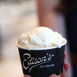 Edison's Ice Cream - Double Mini Scoop ($6.50) - Orange-Infused Olive Oil (top) and Salted Honey (bottom)