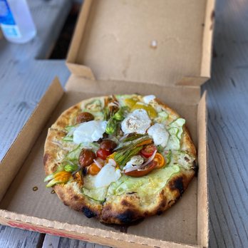 Industrial Eats - Squash Blossom, Zucchini, Cherry Tomato, Burrata - Pizza Near Me - Buellton, California Industrial Eats - Squash Blossom, Zucchini, Cherry Tomato, Burrata - Pizza Near Me - Buellton, California