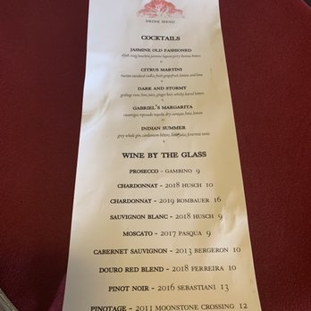 Gabriel's - a menu for a wine tasting - Italian Near Me - Eureka, California