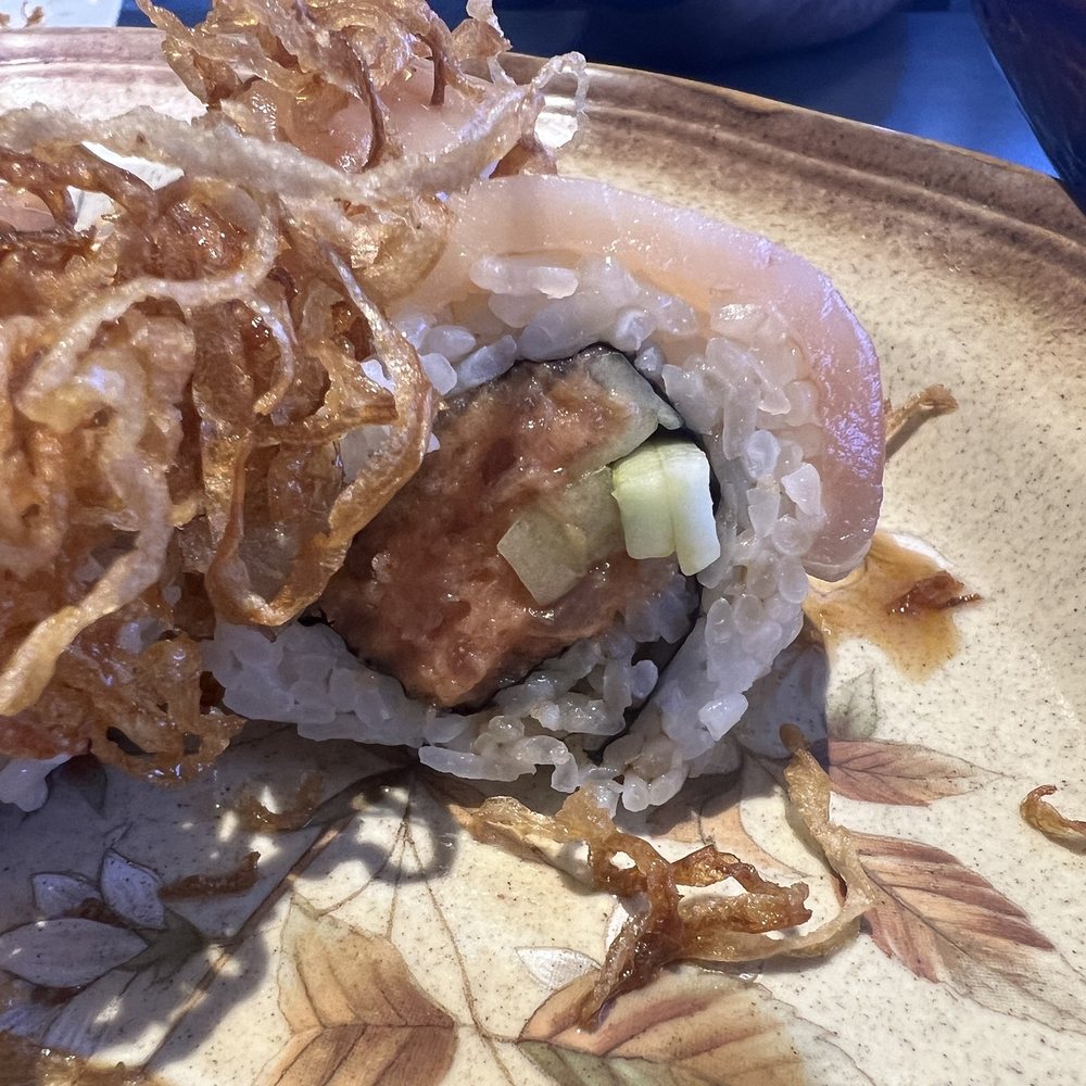 Ahoyama Restaurant - Hawaiian Roll $13.95 Spicy tuna roll topped with albacore tuna, avocado & crunch onion. - Sushi Bars Near Me - Hurst, Texas Ahoyama Restaurant - Hawaiian Roll $13.95 Spicy tuna roll topped with albacore tuna, avocado & crunch onion. - Sushi Bars Near Me - Hurst, Texas