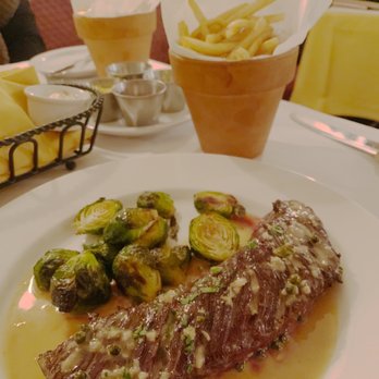 Walter Hansel Wine & Bistro - Grilled Akaushi Hanger Steak au Poivre 9oz Steak, Roasted Brussels Sprouts, Pommes Frites, Brandy Green Peppercorn Cream Sauce - Wine Bars Near Me - Santa Rosa, California Walter Hansel Wine & Bistro - Grilled Akaushi Hanger Steak au Poivre 9oz Steak, Roasted Brussels Sprouts, Pommes Frites, Brandy Green Peppercorn Cream Sauce - Wine Bars Near Me - Santa Rosa, California