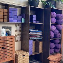 Storage area for Yoga supplies, don't forget to clean your blocks Storage area for Yoga supplies, don't forget to clean your blocks