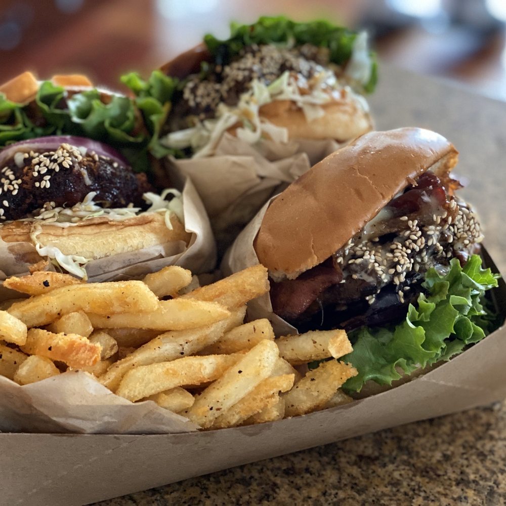 A+ Burger - 3 burgers A+, K BBQ, Pork burger and French fries. - Burgers Near Me - Oakland, California A+ Burger - 3 burgers A+, K BBQ, Pork burger and French fries. - Burgers Near Me - Oakland, California