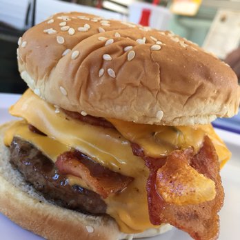 Broadway Cafe - 05.12.18  Breakfast Burger - 1/3# burger, egg, bacon, cheese, and hash brown on a sesame seed bun - Burgers Near Me - Big Bear City, California