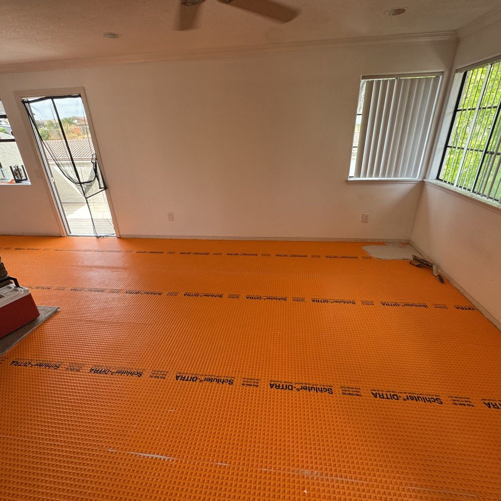 Lopez Flooring & Tileworks - Decoupling membrane for sound attenuation and future crack prevention. - Tiling Near Me