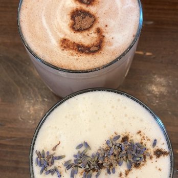 Sweet Maple - Top: hot chocolate; bottom: organic soy lavender latte - American Near Me - San Francisco, California Sweet Maple - Top: hot chocolate; bottom: organic soy lavender latte - American Near Me - San Francisco, California