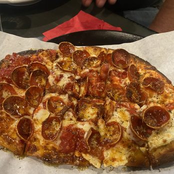 Dry Fly Distilling - Hot Honey Pepperoni Pizza.  It's just ridiculously good...so much so, always order 2! - Distilleries Near Me - Spokane, Washington