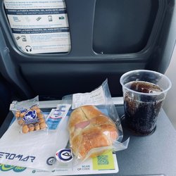 Aeromar - Butter croissant with ham and cheese, coke, peanuts, sanitizer