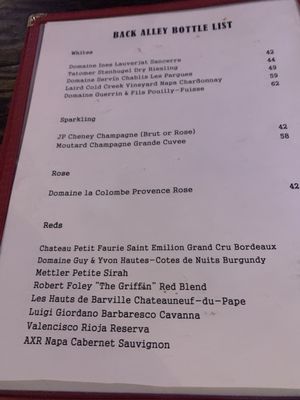 Menu photo 1 Back Alley Wine Bar Prescott, AZ