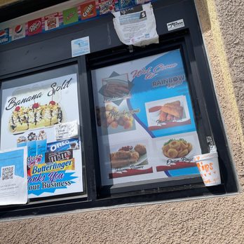 Rainbow Drive-in Express - menus in window - Burgers Near Me - Visalia, California Rainbow Drive-in Express - menus in window - Burgers Near Me - Visalia, California