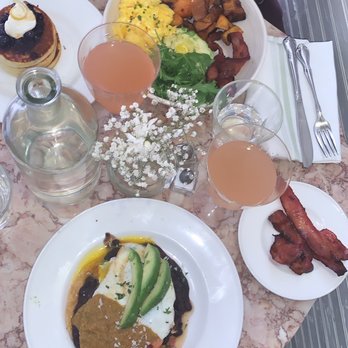 Fellows Cafe - Lemon Ricotta Hotcakes, The Usual, Huevos Rancheros, side of Thick-Cut Bacon - Breakfast & Brunch Near Me - Roswell, Georgia