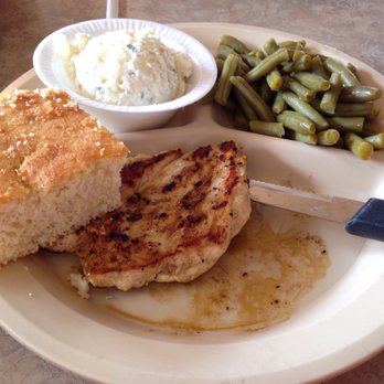 Wayside Family Restaurant - Marinated grilled chicken is sooo good! Some of the chicken is hiding under the cornbread. Green beans and potato salad. - Soul Food Near Me - Concord, North Carolina