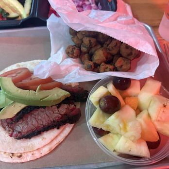 Pok-e-Jo's - Brodie Oaks - Brisket Wrap with okra and fruit - Barbeque Near Me - Austin, Texas