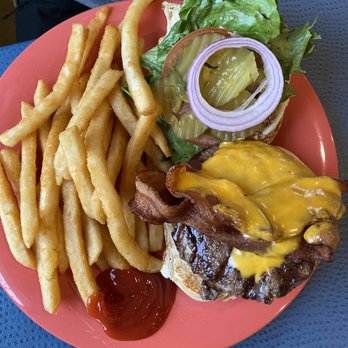 Harbor View Cafe - Burger with bacon and cheese cooked to perfection - Cafes Near Me - Long Beach, Mississippi Harbor View Cafe - Burger with bacon and cheese cooked to perfection - Cafes Near Me - Long Beach, Mississippi