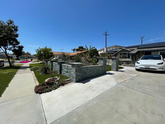 Landscape Frontyard - We built this front yard from scratch with such details: Masonry fence wrap around, artificial turf, planters, planter boxes, customed stucco wrap on the posts, etc...