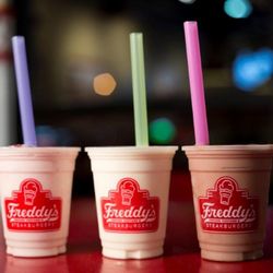 Freddy's Frozen Custard & Steakburgers - Milk Shakes with Purple, Green, and Pink Straws