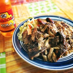 Eddy's Jerk Center - Jerk chicken and Jamaican Kola with rice and beans