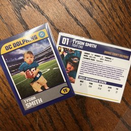 Front and back sides of our custom football trading card! Front and back sides of our custom football trading card!