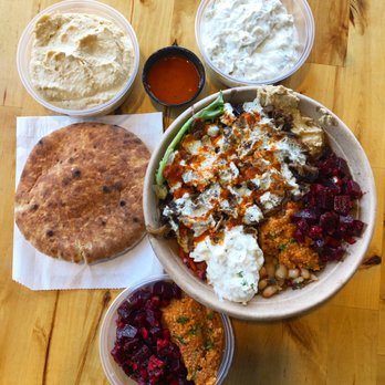 Otto Eats - Beef Doner bowl, with just about ever topping. Hummus, Tzatziki, Beet Salad with Fresh out of the oven Pita. - Turkish Near Me - Charlottesville, Virginia