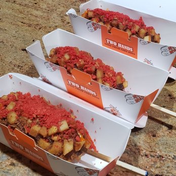 Two Hands Seoul Fresh Corn Dogs - 3 potato dogs with all mozzarella - Hot Dogs Near Me - Rancho Cucamonga, California