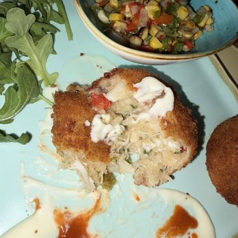 Don Coqui - Yuca Crab cake with salsa was decent - Latin American Near Me - Edgewater, New Jersey