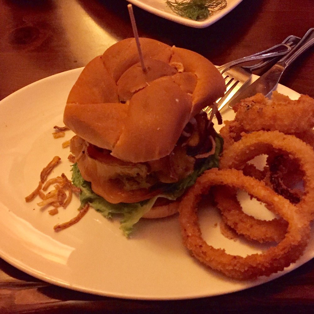 Trouthunter - Hickory Burger With Onion Rings - Hotels Near Me - Island Park, Idaho Trouthunter - Hickory Burger With Onion Rings - Hotels Near Me - Island Park, Idaho