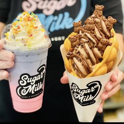 Sugar Milk Boba and Dessert Bar - Milky Unicorn and Cocoa For Nutella in a Bubble Waffle
