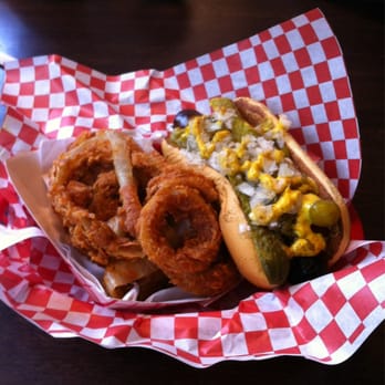 JJ's Red Hots - Dilworth - Joliet Jake dog with onion rings - Hot Dogs Near Me - Charlotte, North Carolina JJ's Red Hots - Dilworth - Joliet Jake dog with onion rings - Hot Dogs Near Me - Charlotte, North Carolina