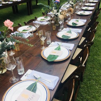 Big Island Tents - May 17, 2018 Wedding - 6x 42"x96" Dark Wood Farm Tables and Dark Wood Padded Folding Chairs - Party Supplies Near Me - Waimea, Hawaii