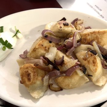 Gaufre's & Goods - Potato & cheese Pierogis with sautéed onions & bacon. - Greek Near Me - St. Augustine, Florida