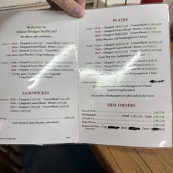 Alston Bridges Barbecue - Inside of the menu.