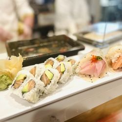 SushiStop - Burbank - (e037) Salmon Avocado Roll, (c028) Sashimi Ceviche Hand Roll and (c030) Yellowtail Truffle Hand Roll