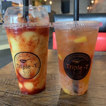 Triple-T - L-R: Mangonada & Strawberry Peachy Drink - Noodles Near Me - Gardena, California